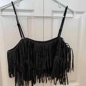 Black Fringe Studded Women's Top
